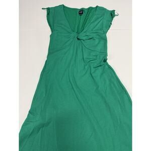 Gap Women’s Green Cotton Dress Medium Twist Front Short Sleeve Fit & Flare